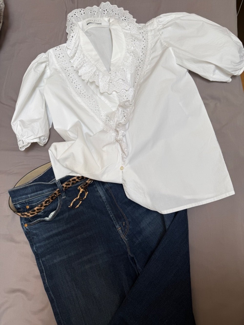 Sandro Paris White Eyelet Ruffle Blouse Cotton Puff Sleeve Top 1 Parisian Chic